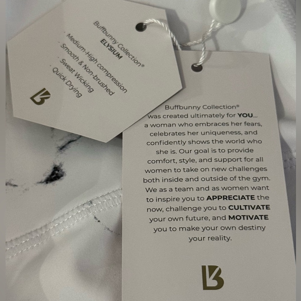 BuffBunny White Marble Full Length Leggings High-Waisted NIP/NEW - Picture 7 of 9